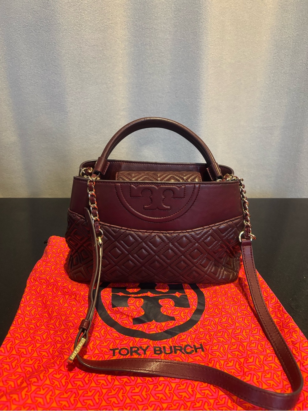 Authentic TORY BURCH Fleming Convertible top handle satchel crossbody Bag